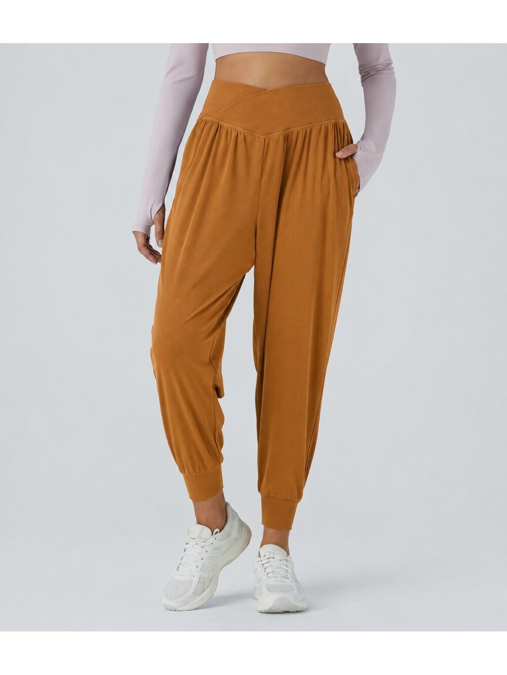 Halara High Waisted Crossover Pocket Waffle Yoga Joggers Orange Size Large